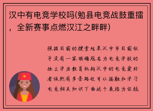 汉中有电竞学校吗(勉县电竞战鼓重擂，全新赛事点燃汉江之畔畔)